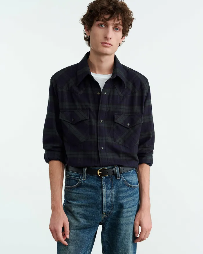 Shirts Men TRAVIS SHIRT GreenMidnight Plaid Nili Lotan