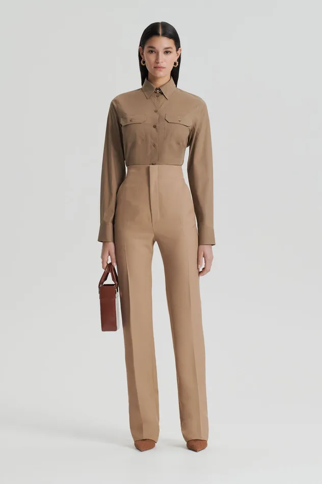 Shirts Scanlan Theodore Women PARACHUTE COTTON POCKET SHIRT DARKCAMEL