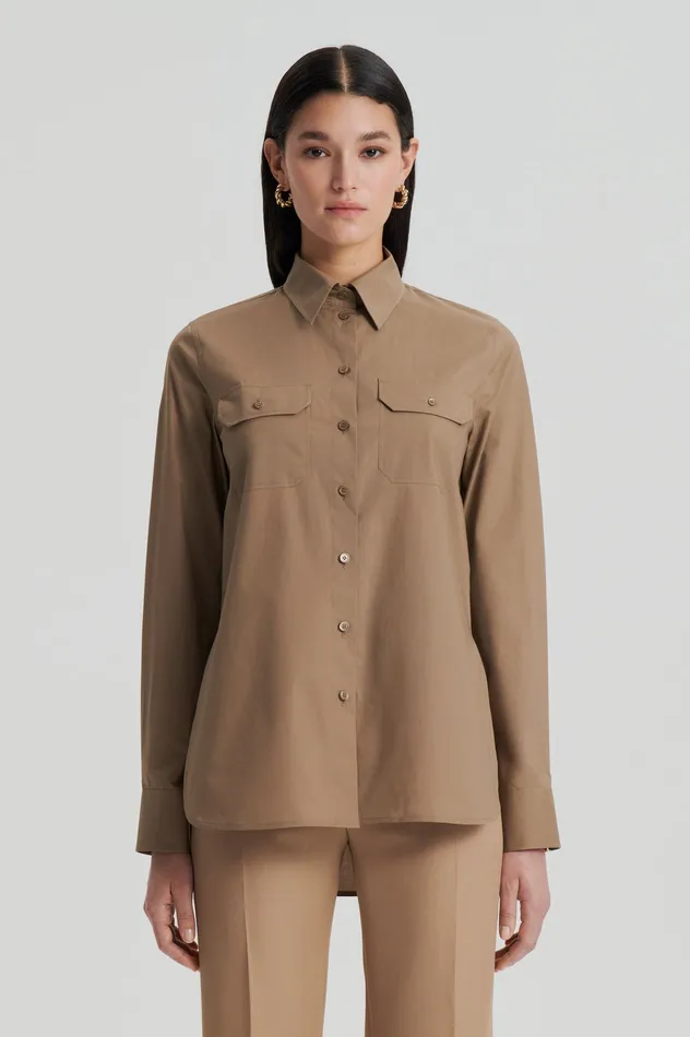 Shirts Scanlan Theodore Women PARACHUTE COTTON POCKET SHIRT DARKCAMEL Shirts Scanlan Theodore Women PARACHUTE COTTON POCKET SHIRT DARKCAMEL