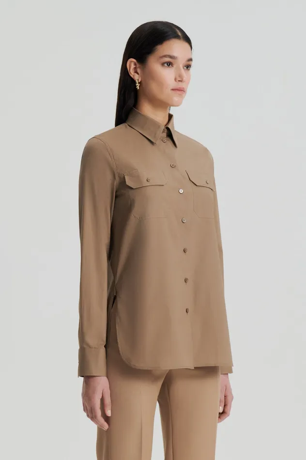 Shirts Scanlan Theodore Women PARACHUTE COTTON POCKET SHIRT DARKCAMEL Shirts Scanlan Theodore Women PARACHUTE COTTON POCKET SHIRT DARKCAMEL