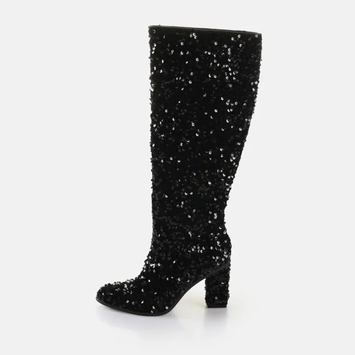 Shop Boots and AnkleBoots BUFFALO ZOE HI LEG 8211 VEGAN SEQUINS 8211 BLACK Black