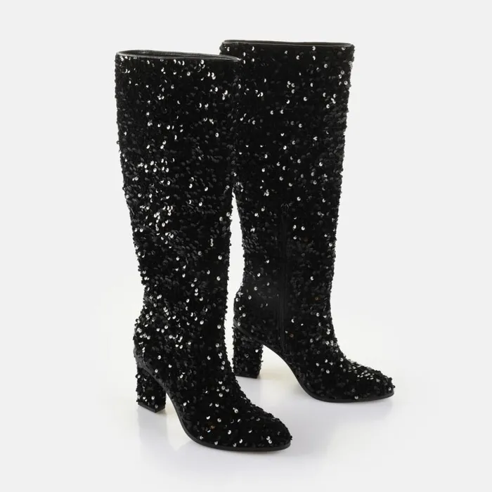 Shop Boots and AnkleBoots BUFFALO ZOE HI LEG 8211 VEGAN SEQUINS 8211 BLACK Black Shop Boots and AnkleBoots BUFFALO ZOE HI LEG 8211 VEGAN SEQUINS 8211 BLACK Black