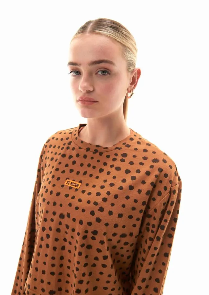 Shop MONTEROSA LS TEE IN ANIMAL SPOT PE Nation Long Sleeve Tops
