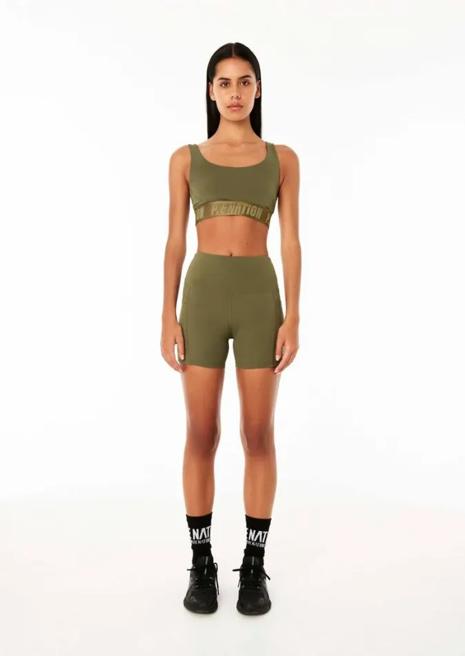 Shop RECALIBRATE 5034 BIKE SHORT IN KHAKI PE Nation Shorts