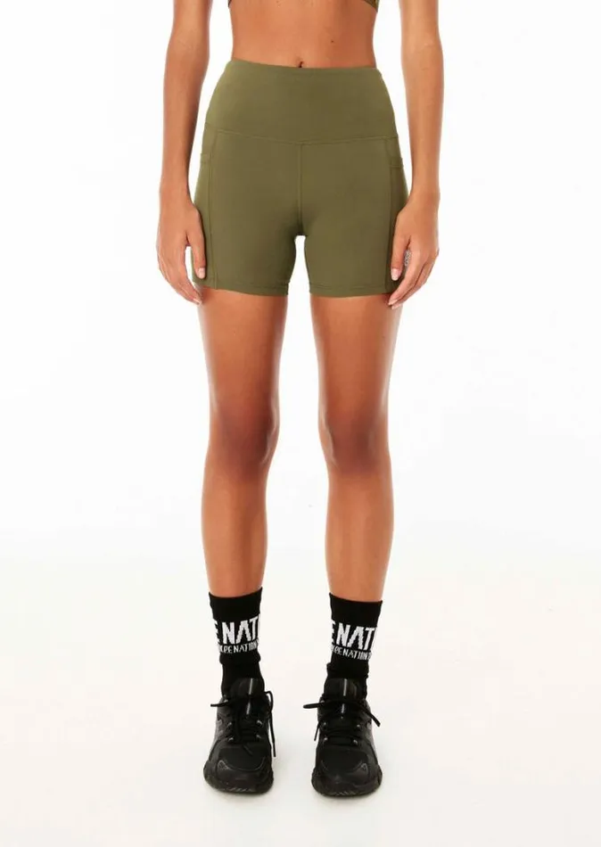 Shop RECALIBRATE 5034 BIKE SHORT IN KHAKI PE Nation Shorts