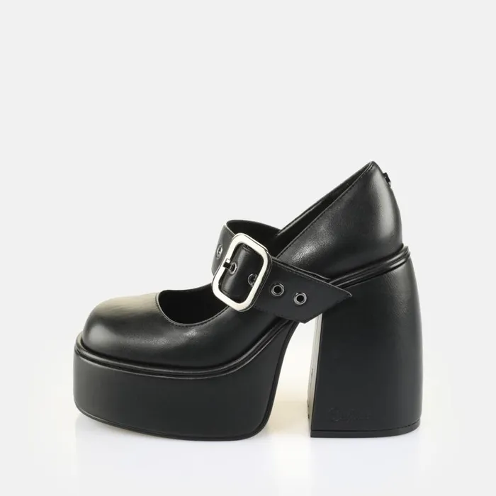 Shop Vegan Shoes BUFFALO Heart Pump Buckle Black