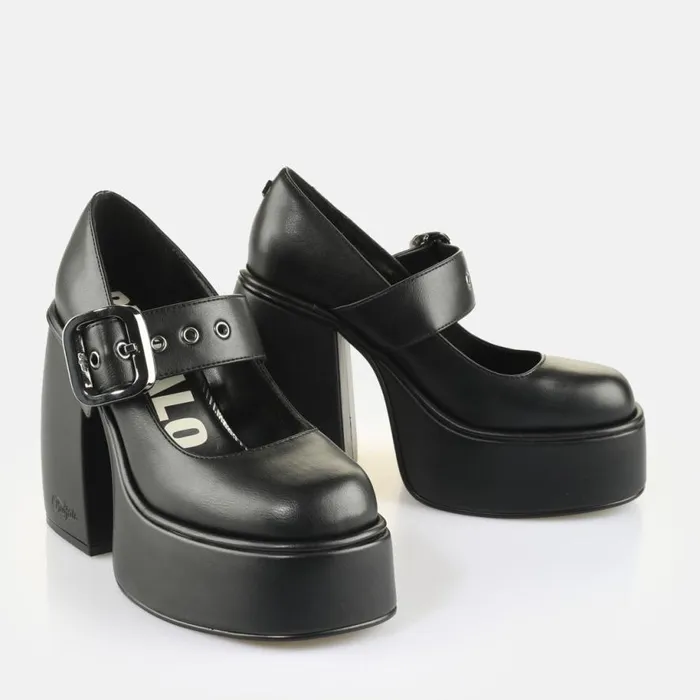 Shop Vegan Shoes BUFFALO Heart Pump Buckle Black