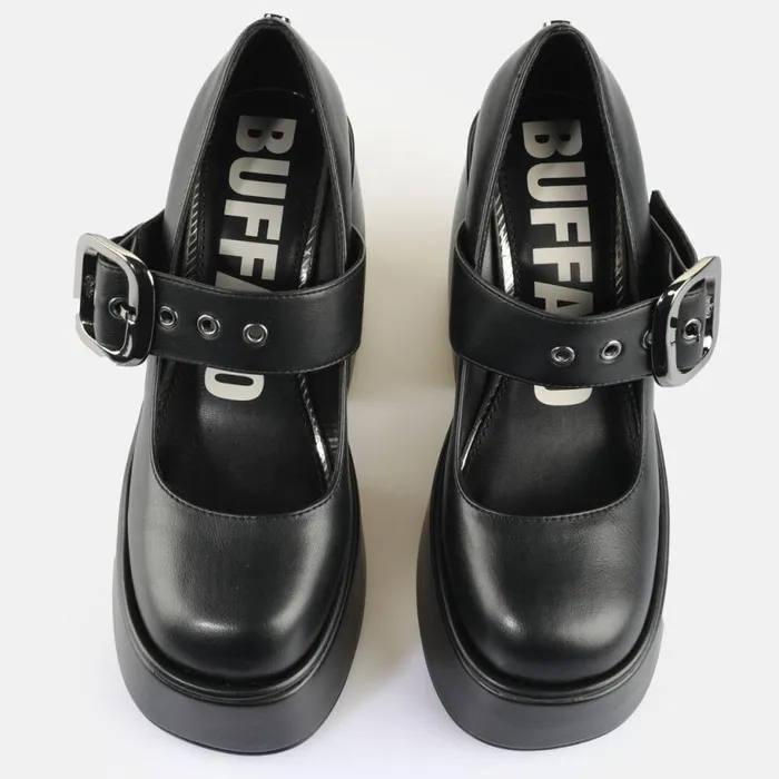 Shop Vegan Shoes BUFFALO Heart Pump Buckle Black
