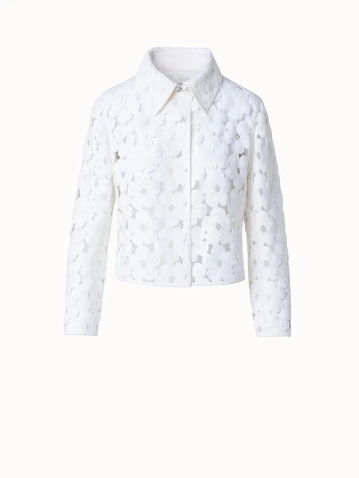 Short Jacket With Allover Anemone Embroidery Ecru Women Akris Jackets