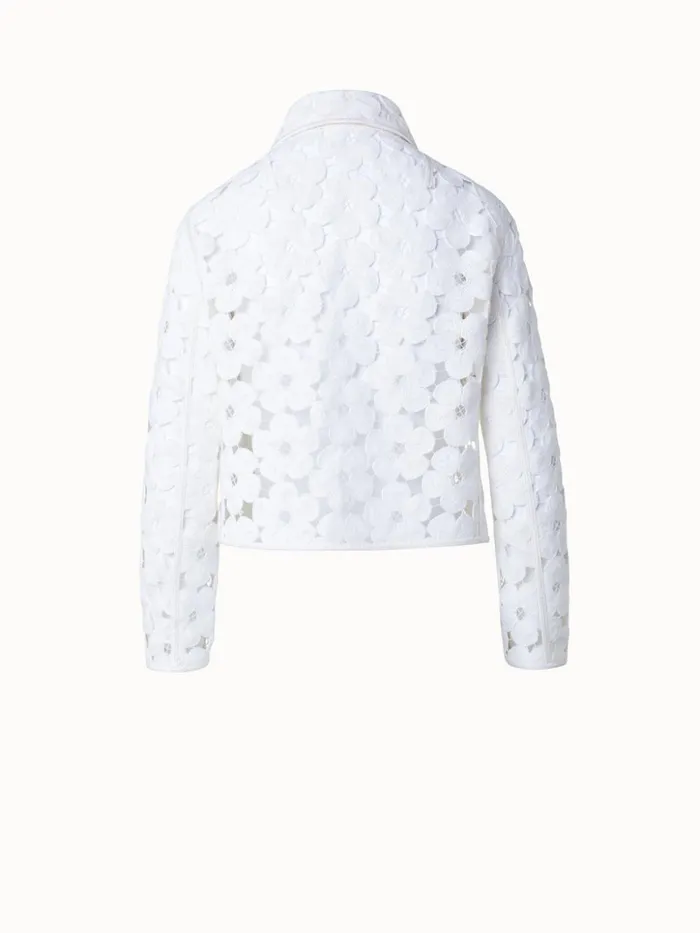 Short Jacket With Allover Anemone Embroidery Ecru Women Akris Jackets