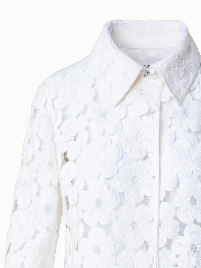 Short Jacket With Allover Anemone Embroidery Ecru Women Akris Jackets