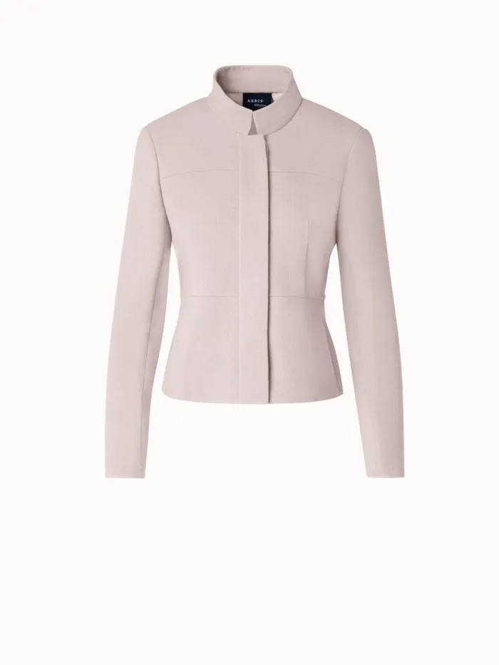 Short Jacket With Mock Neck In Wool Crpe DoubleFace Greige Women Akris Jackets