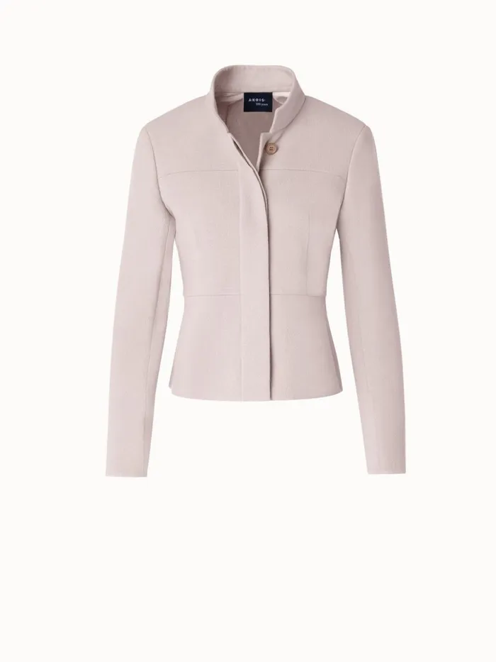 Short Jacket With Mock Neck In Wool Crpe DoubleFace Greige Women Akris Jackets