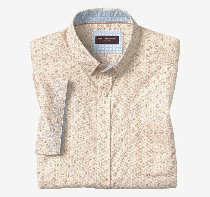 ShortSleeve Shirts Men Printed ShortSleeve Shirt Rust Sun Johnston and Murphy