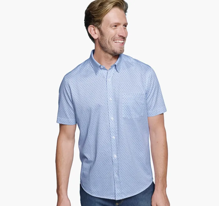 ShortSleeve Shirts Men XC Flex ShortSleeve Birdseye Shirt Blue Flower Johnston and Murphy