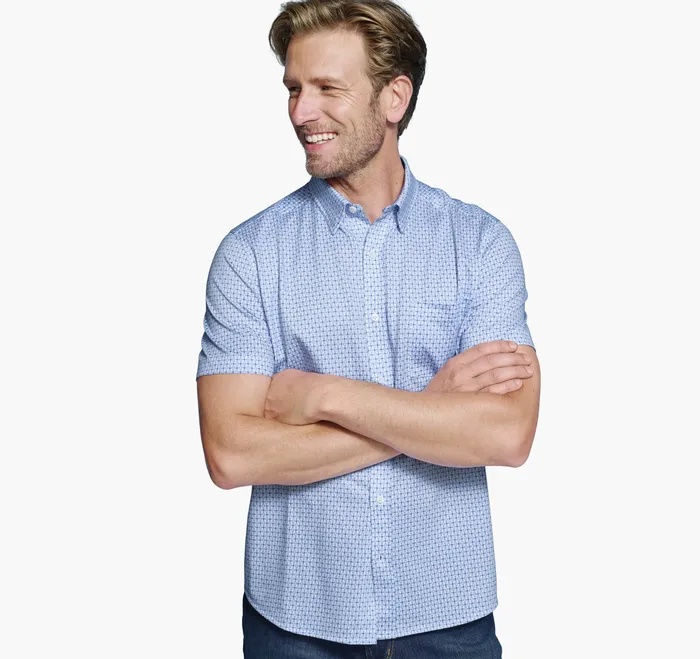 ShortSleeve Shirts Men XC Flex ShortSleeve Birdseye Shirt Blue Flower Johnston and Murphy