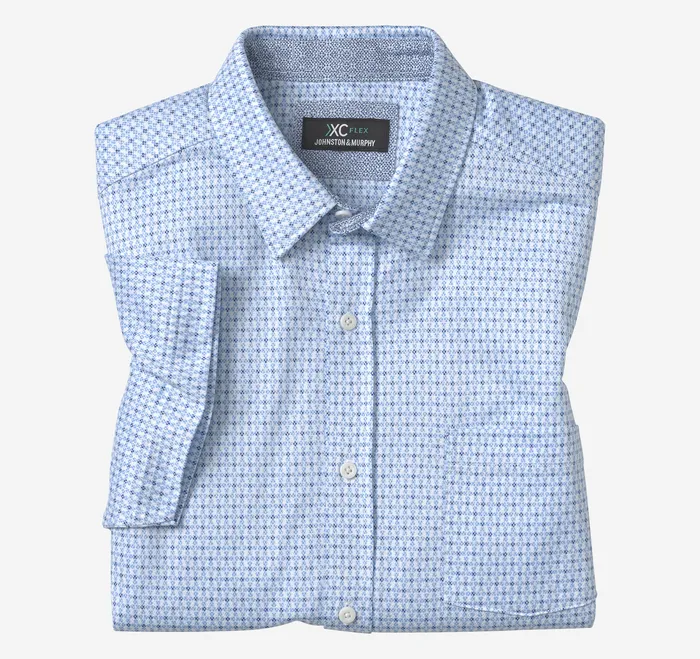 ShortSleeve Shirts Men XC Flex ShortSleeve Birdseye Shirt Blue Flower Johnston and Murphy