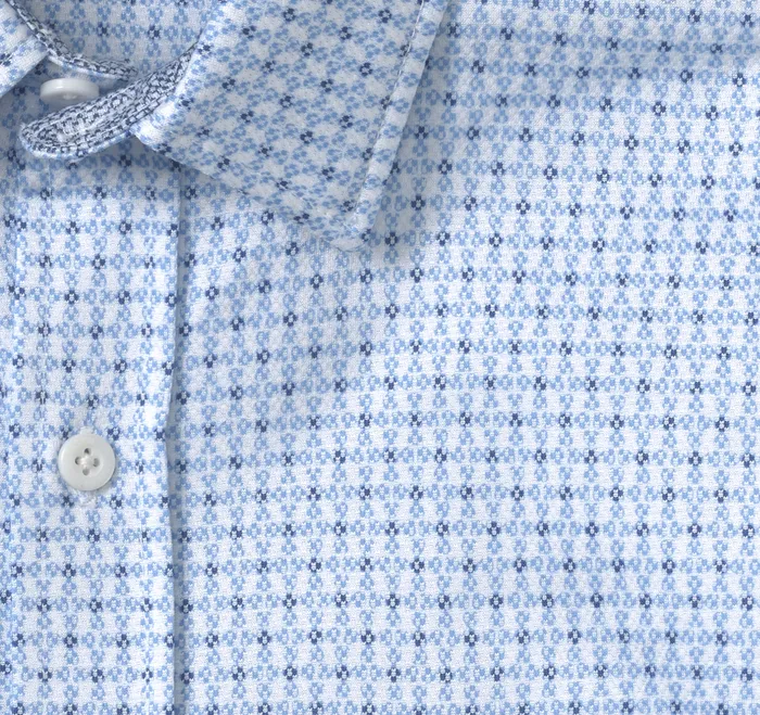 ShortSleeve Shirts Men XC Flex ShortSleeve Birdseye Shirt Blue Flower Johnston and Murphy