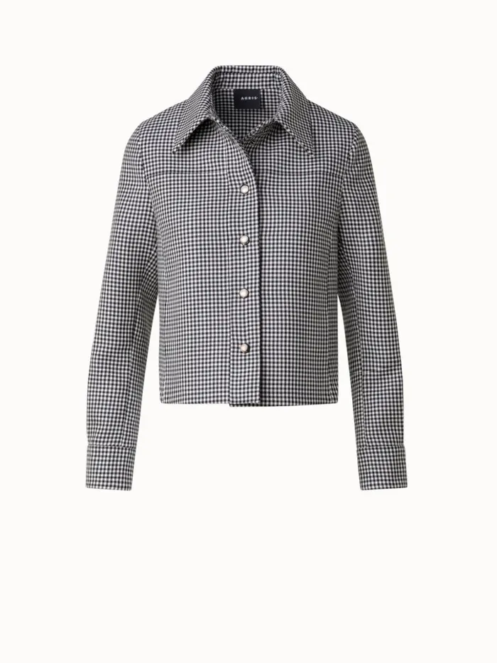 Short Vichy Shirt Jacket In Wool DoubleFace Blackecru Women Akris Jackets