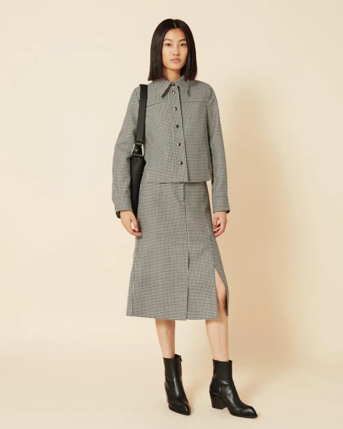 Short Vichy Shirt Jacket In Wool DoubleFace Blackecru Women Akris Jackets
