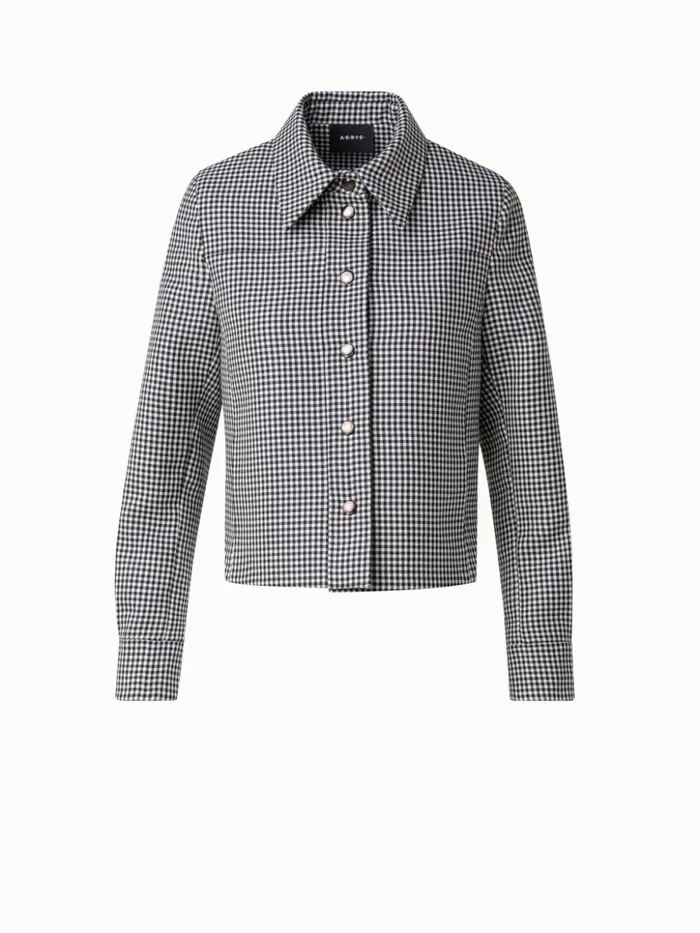 Short Vichy Shirt Jacket In Wool DoubleFace Blackecru Women Akris Jackets
