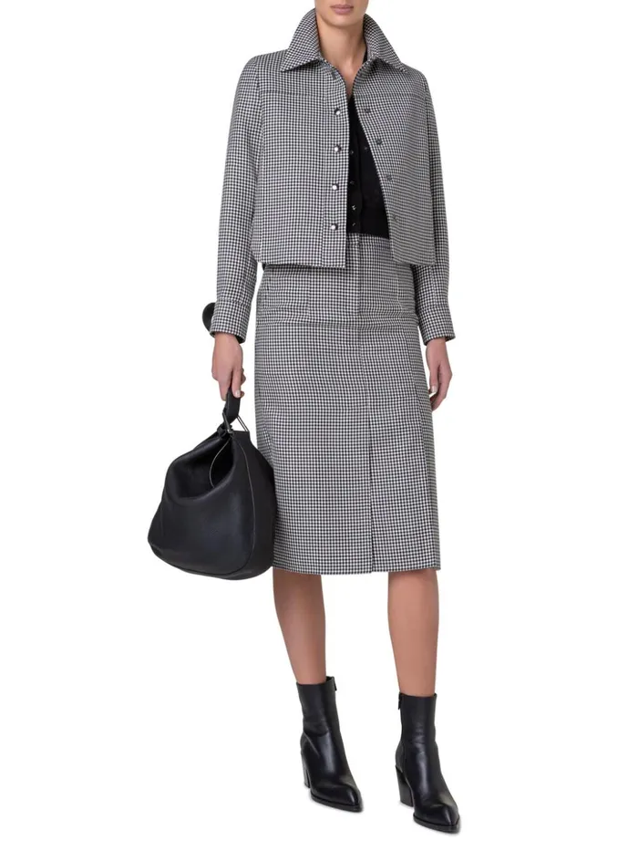 Short Vichy Shirt Jacket In Wool DoubleFace Blackecru Women Akris Jackets