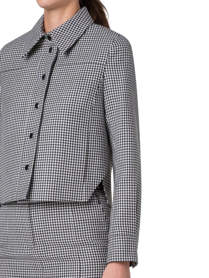 Short Vichy Shirt Jacket In Wool DoubleFace Blackecru Women Akris Jackets