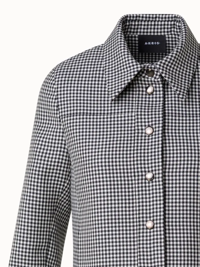 Short Vichy Shirt Jacket In Wool DoubleFace Blackecru Women Akris Jackets