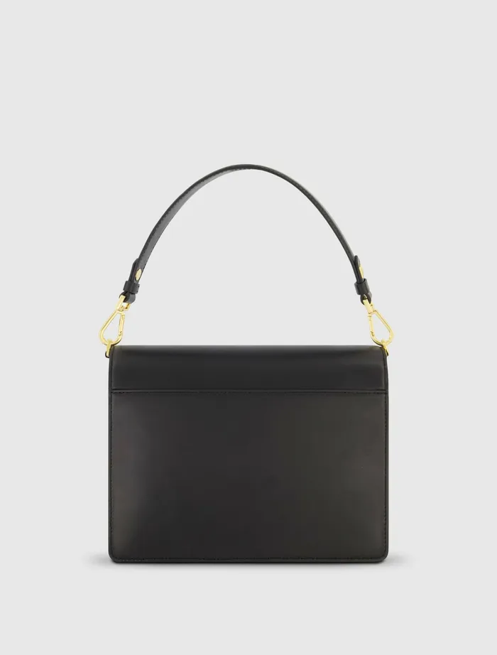 Shoulder Bags Mac Duggal Women Classic Black Leather Medium Shoulder Bag with Detachable Strap Black