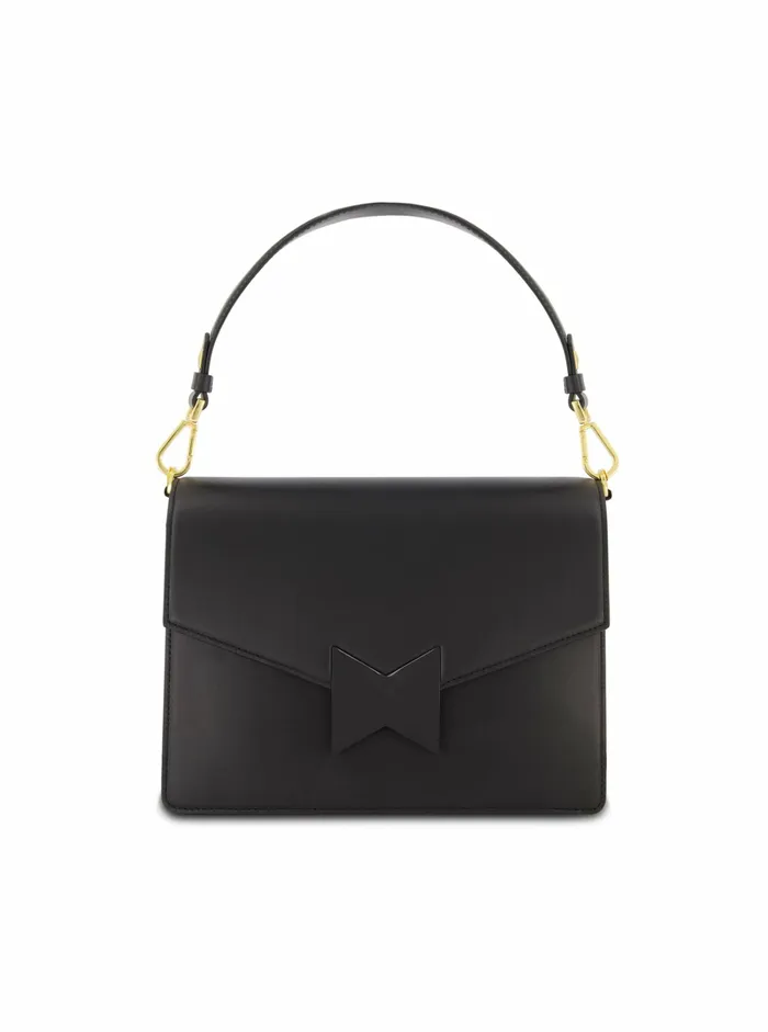 Shoulder Bags Mac Duggal Women Classic Black Leather Medium Shoulder Bag with Detachable Strap Black