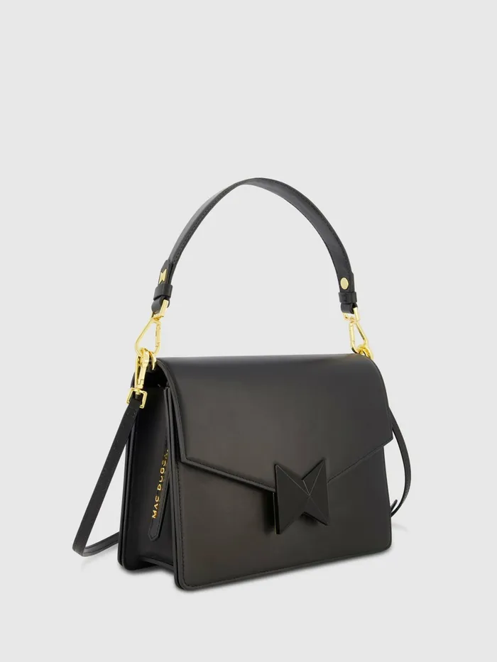 Shoulder Bags Mac Duggal Women Classic Black Leather Medium Shoulder Bag with Detachable Strap Black