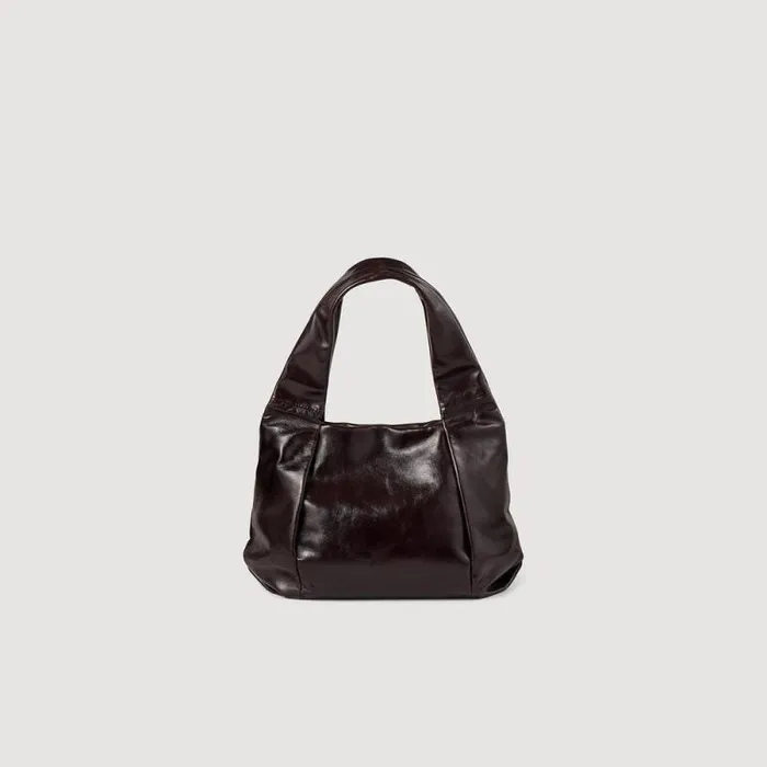 Shoulder Bags Women SANDRO Small Shiny Leather Bag Burgundy