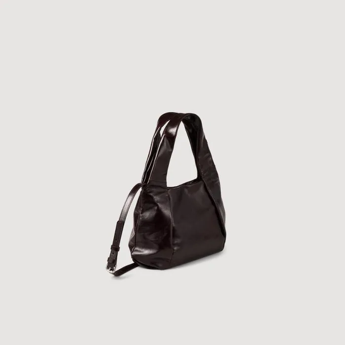 Shoulder Bags Women SANDRO Small Shiny Leather Bag Burgundy