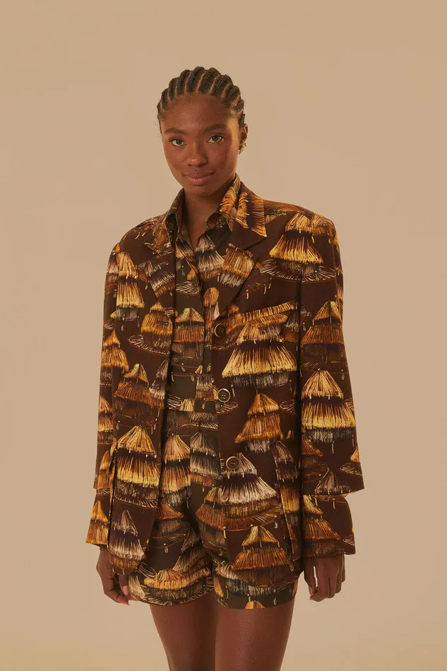 Shuhu Brown Cut Out Blazer Women Farm Rio Blazers