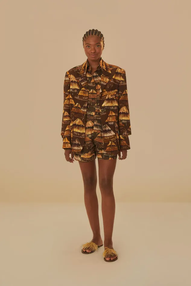 Shuhu Brown Cut Out Blazer Women Farm Rio Blazers