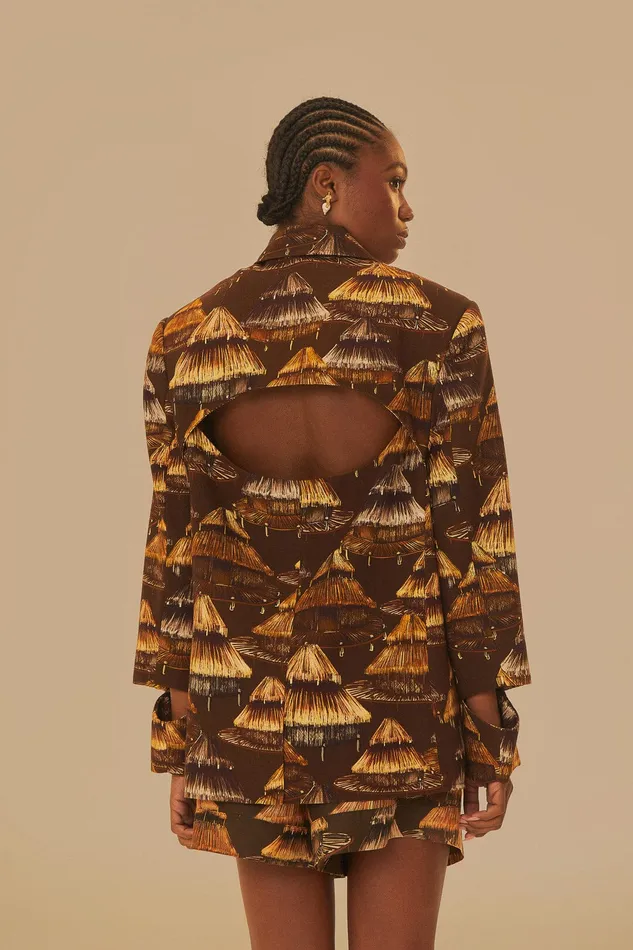 Shuhu Brown Cut Out Blazer Women Farm Rio Blazers