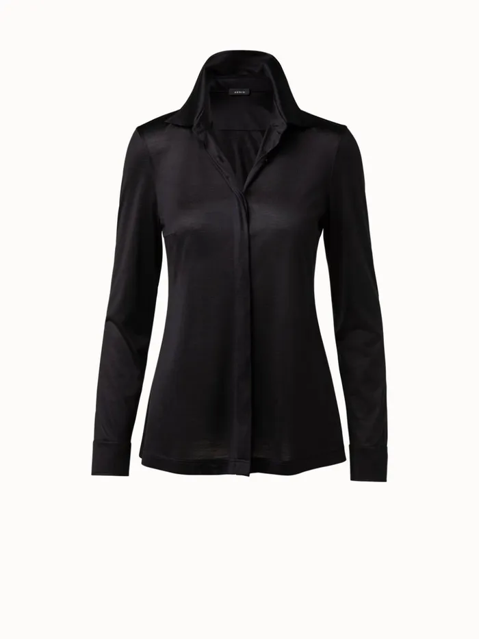 Silk Blouse Black Women Akris Tops