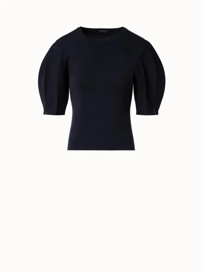 Silk Cotton Stretch Pullover With Short Volume Sleeves Black Women Akris Knitwear