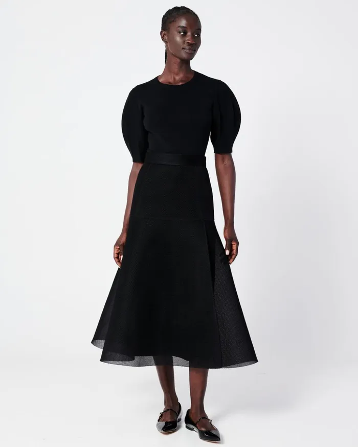 Silk Cotton Stretch Pullover With Short Volume Sleeves Black Women Akris Knitwear