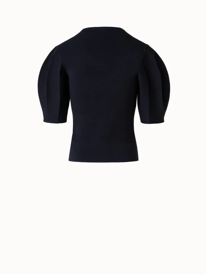 Silk Cotton Stretch Pullover With Short Volume Sleeves Black Women Akris Knitwear