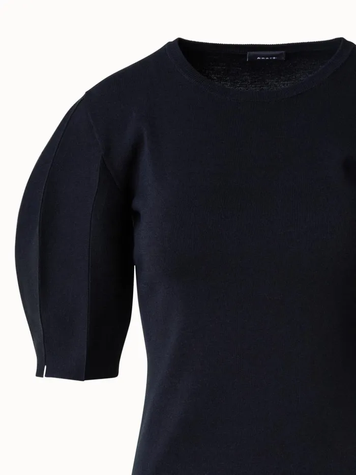 Silk Cotton Stretch Pullover With Short Volume Sleeves Black Women Akris Knitwear
