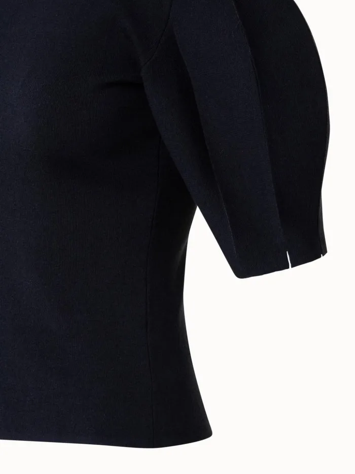 Silk Cotton Stretch Pullover With Short Volume Sleeves Black Women Akris Knitwear