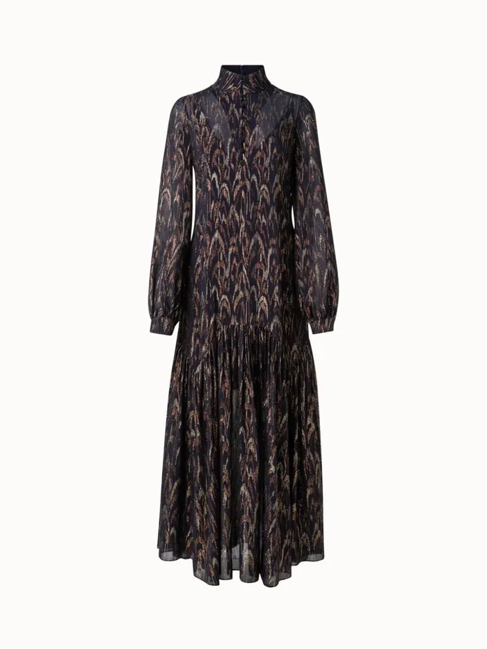 Silk Lurex Jacquard Midi Dress Blackgold Women Akris Dresses
