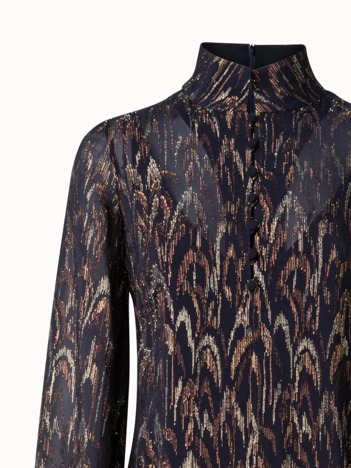 Silk Lurex Jacquard Midi Dress Blackgold Women Akris Dresses