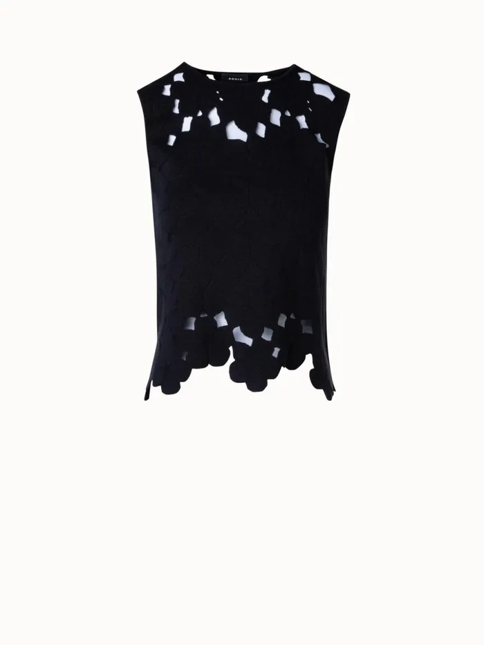 Silk Stretch Knit Top With Anemones Jacquard Black Women Akris Knitwear