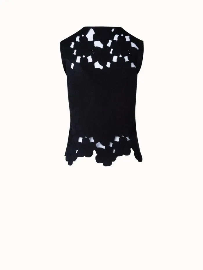 Silk Stretch Knit Top With Anemones Jacquard Black Women Akris Knitwear