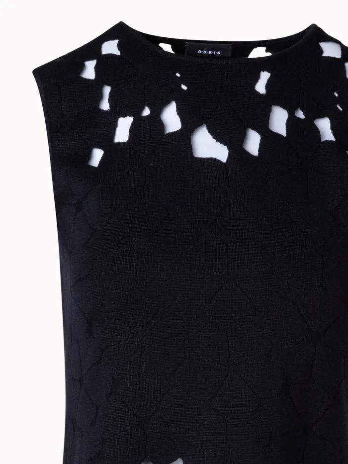 Silk Stretch Knit Top With Anemones Jacquard Black Women Akris Knitwear