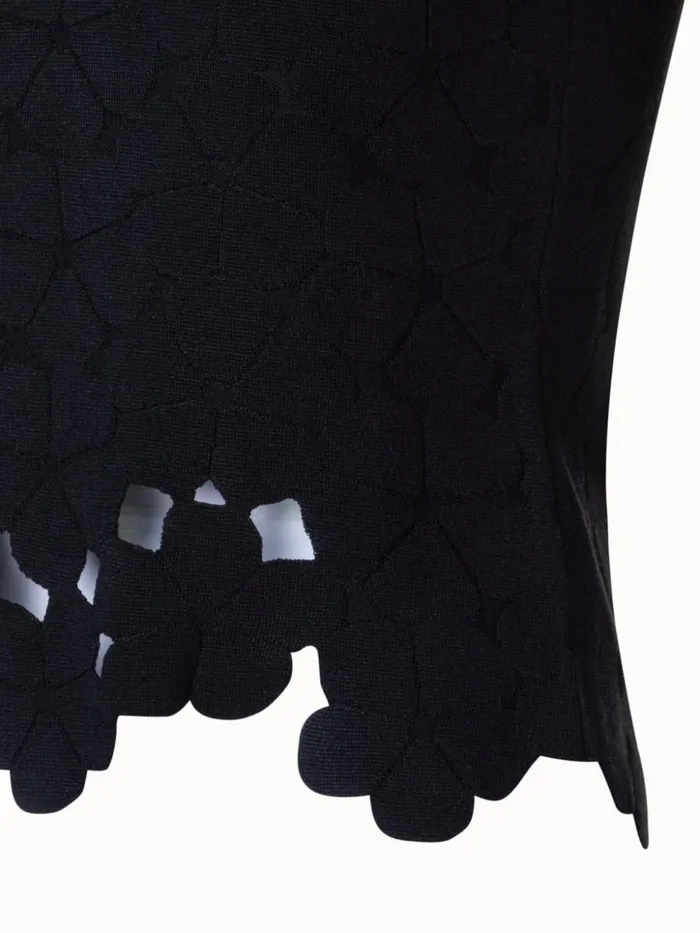 Silk Stretch Knit Top With Anemones Jacquard Black Women Akris Knitwear