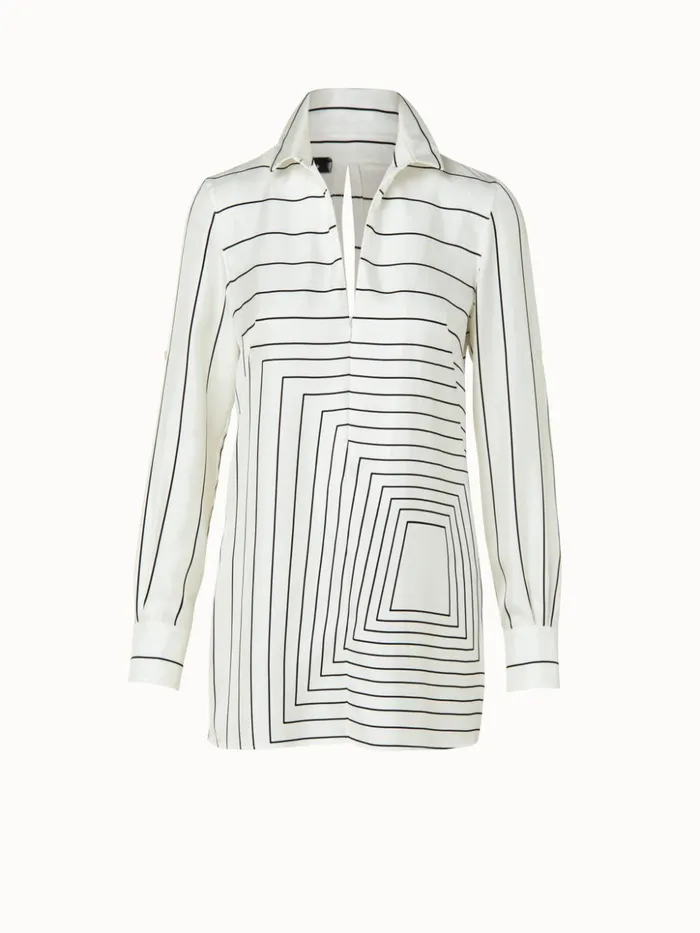 Silk Twill Trapezoid Square Print Tunic Blouse Ecrublack Women Akris Blouses