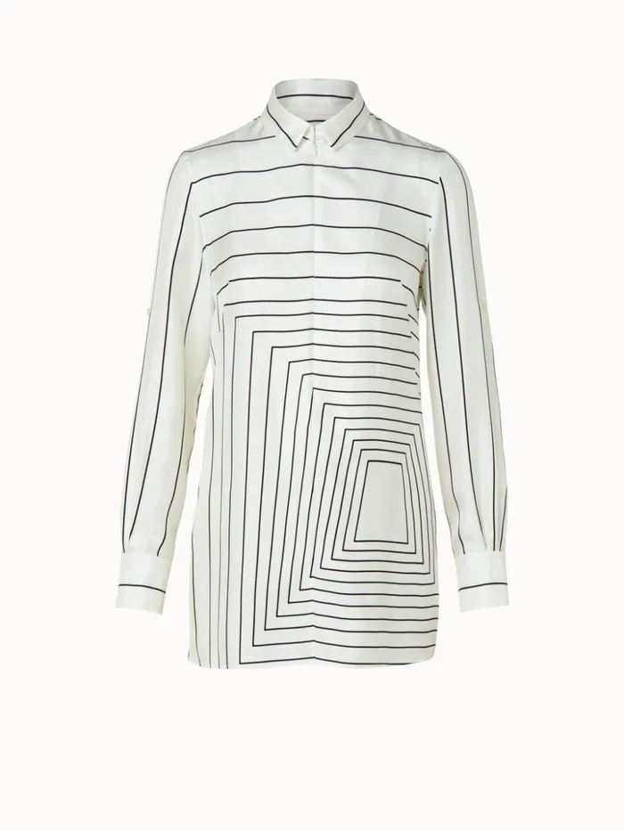 Silk Twill Trapezoid Square Print Tunic Blouse Ecrublack Women Akris Blouses